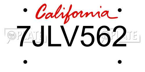 7JLV562 California License Plate
