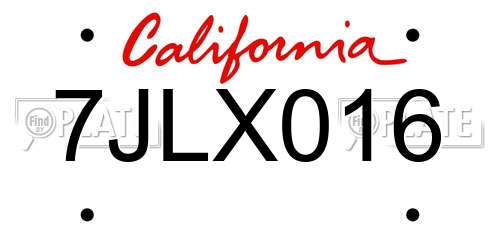7JLX016 California License Plate