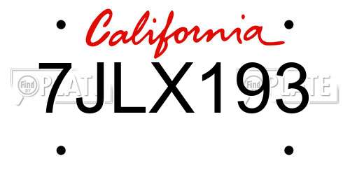 7JLX193 California License Plate