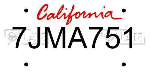 7JMA751 California License Plate