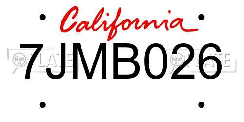 7JMB026 California License Plate