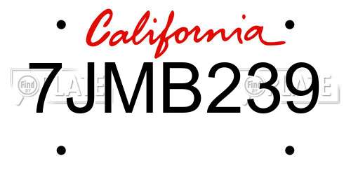 7JMB239 California License Plate