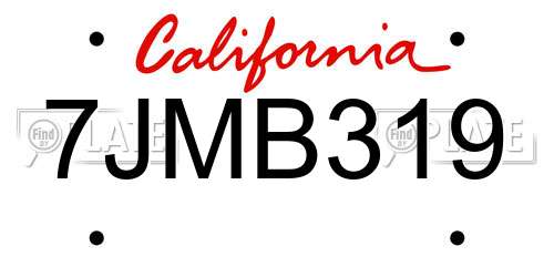 7JMB319 California License Plate