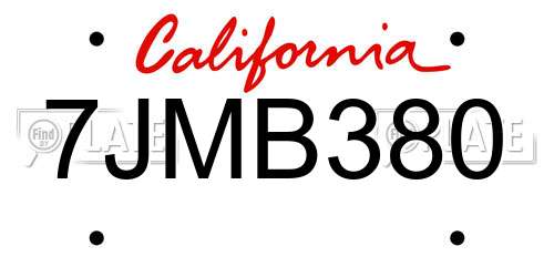 7JMB380 California License Plate