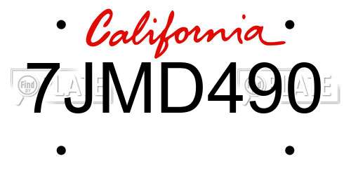 7JMD490 California License Plate