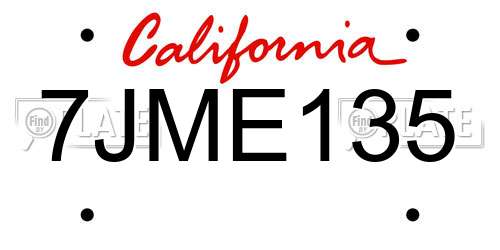 7JME135 California License Plate