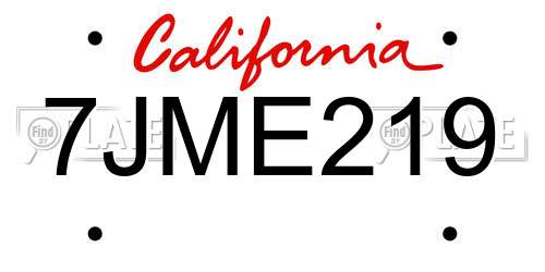7JME219 California License Plate