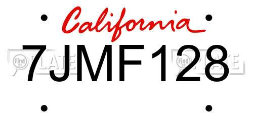 7JMF128 California License Plate