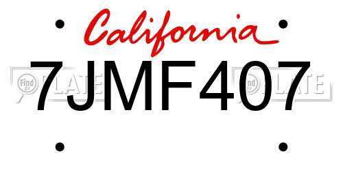 7JMF407 California License Plate