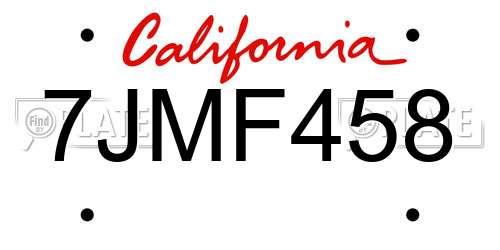 7JMF458 California License Plate