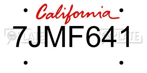 7JMF641 California License Plate