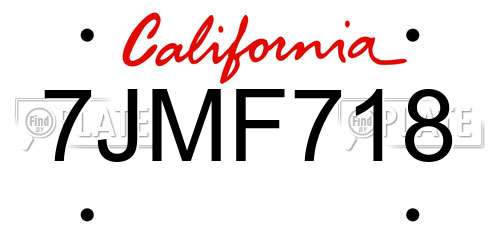7JMF718 California License Plate