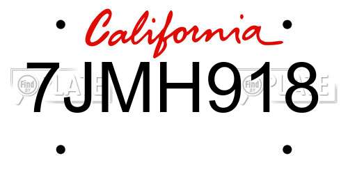 7JMH918 California License Plate