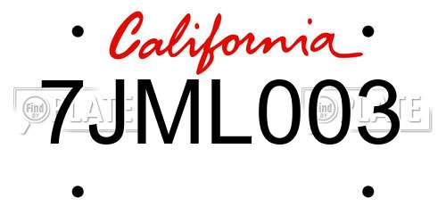 7JML003 California License Plate