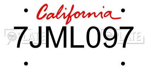 7JML097 California License Plate