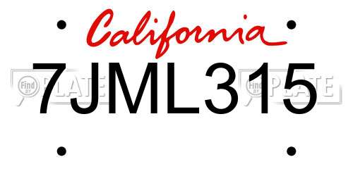 7JML315 California License Plate