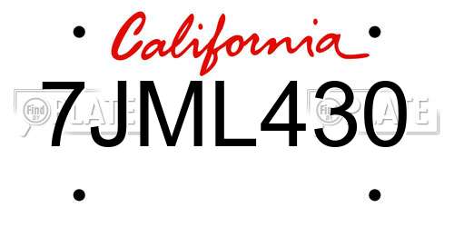 7JML430 California License Plate