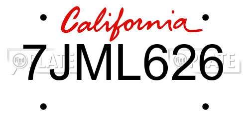 7JML626 California License Plate