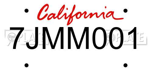 7JMM001 California License Plate