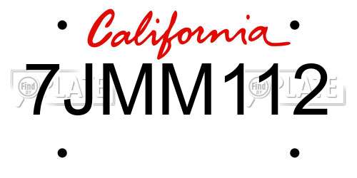 7JMM112 California License Plate