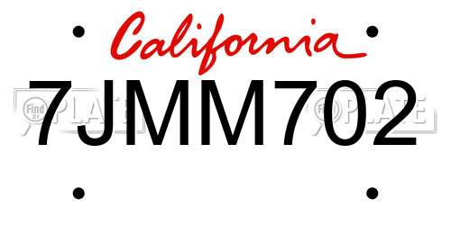 7JMM702 California License Plate
