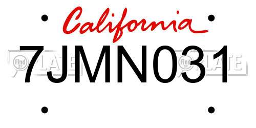 7JMN031 California License Plate
