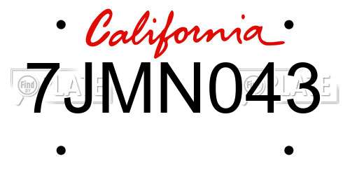 7JMN043 California License Plate