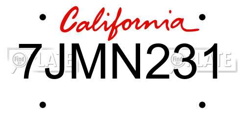 7JMN231 California License Plate