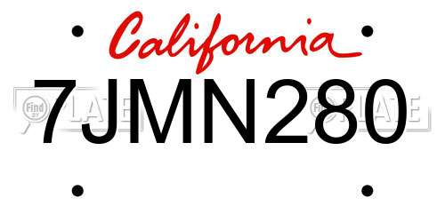 7JMN280 California License Plate
