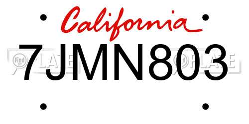 7JMN803 California License Plate