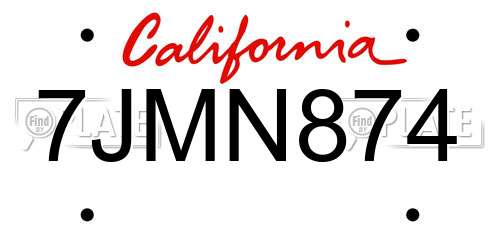7JMN874 California License Plate