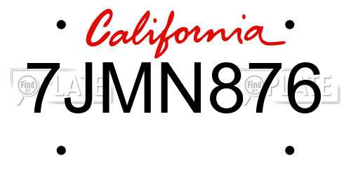 7JMN876 California License Plate