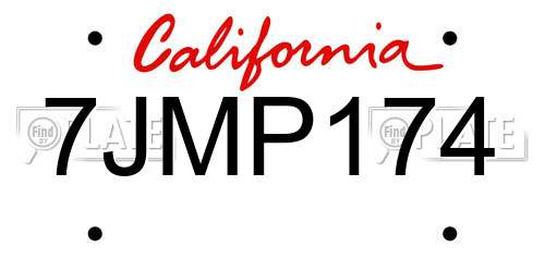 7JMP174 California License Plate