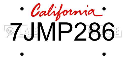 7JMP286 California License Plate