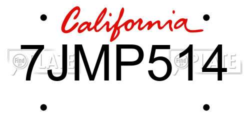 7JMP514 California License Plate