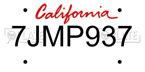 7JMP937 California License Plate