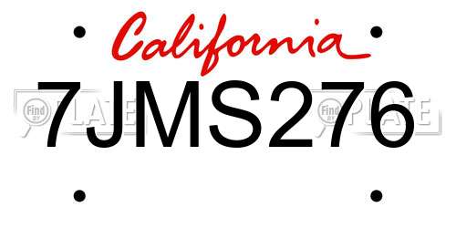 7JMS276 California License Plate