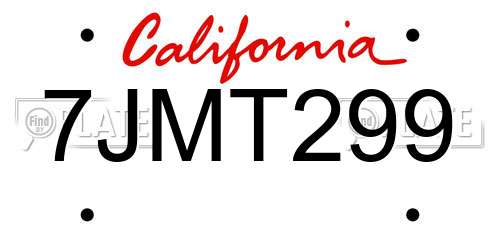7JMT299 California License Plate