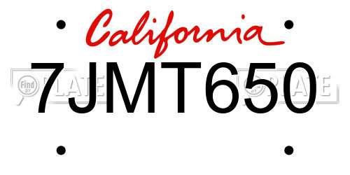 7JMT650 California License Plate