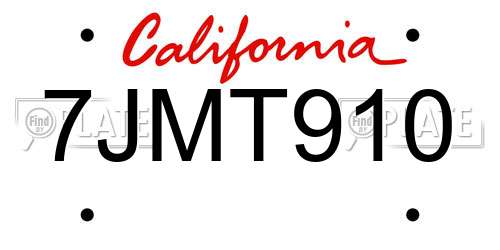 7JMT910 California License Plate