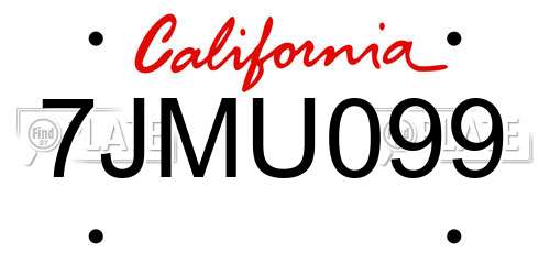 7JMU099 California License Plate
