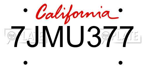 7JMU377 California License Plate