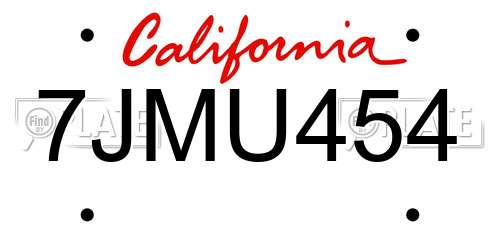 7JMU454 California License Plate