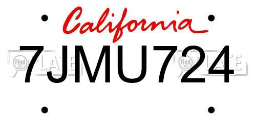 7JMU724 California License Plate