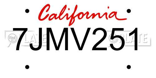 7JMV251 California License Plate