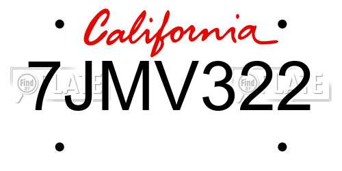 7JMV322 California License Plate
