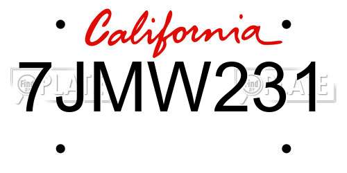 7JMW231 California License Plate