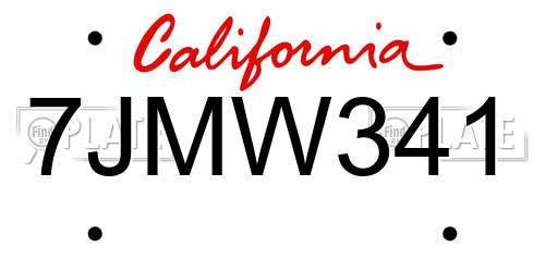 7JMW341 California License Plate