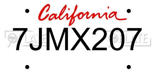 7JMX207 California License Plate