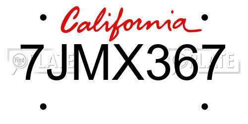 7JMX367 California License Plate